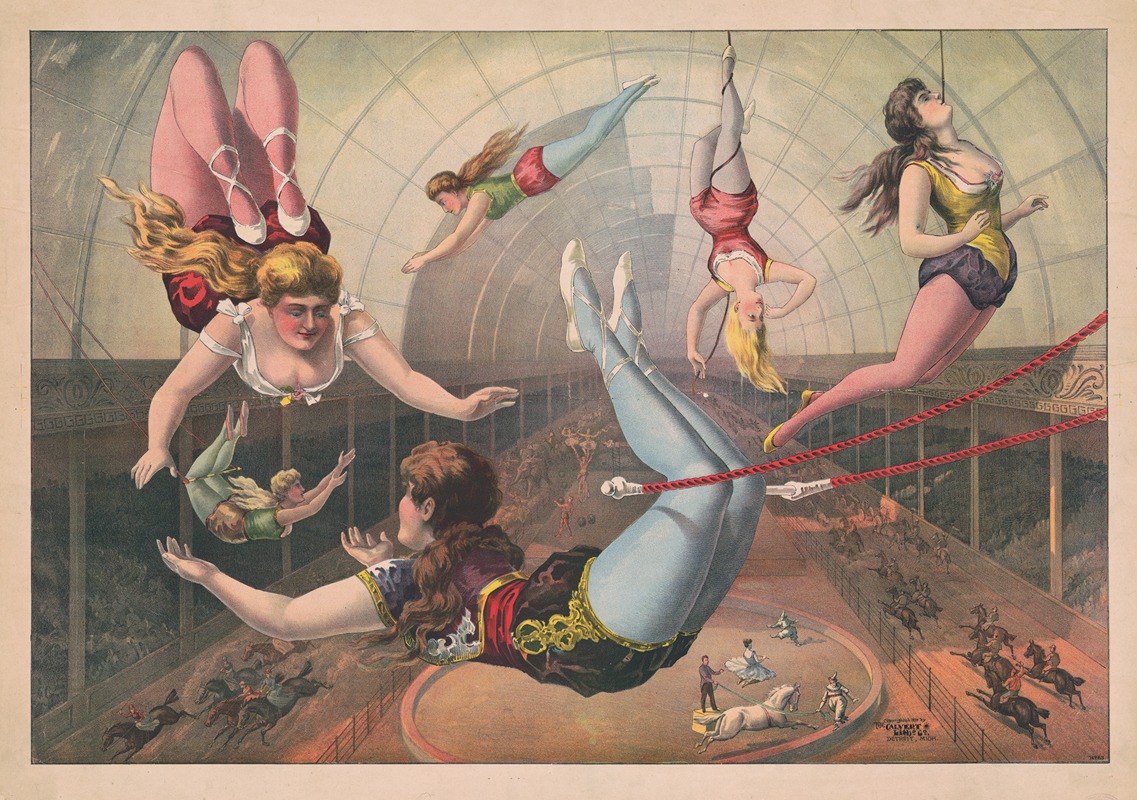 Calvert Litho. Co - Female acrobats on trapezes at circus