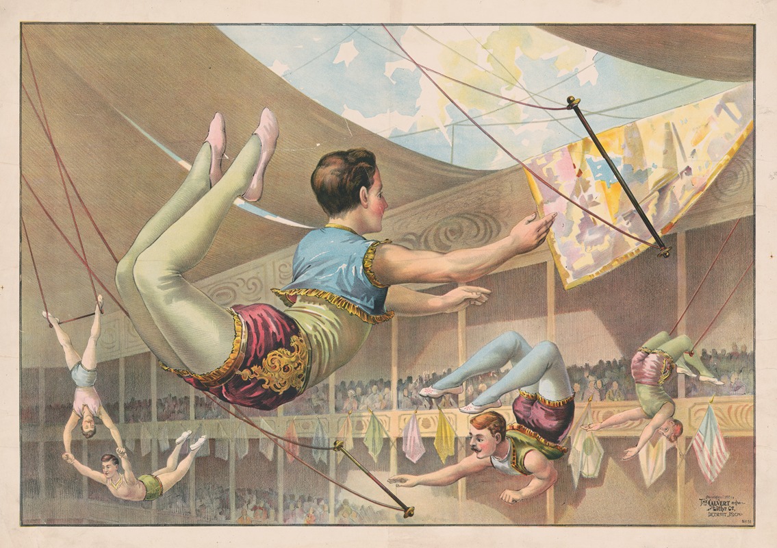 Calvert Litho. Co - Five male acrobats performing at a circus