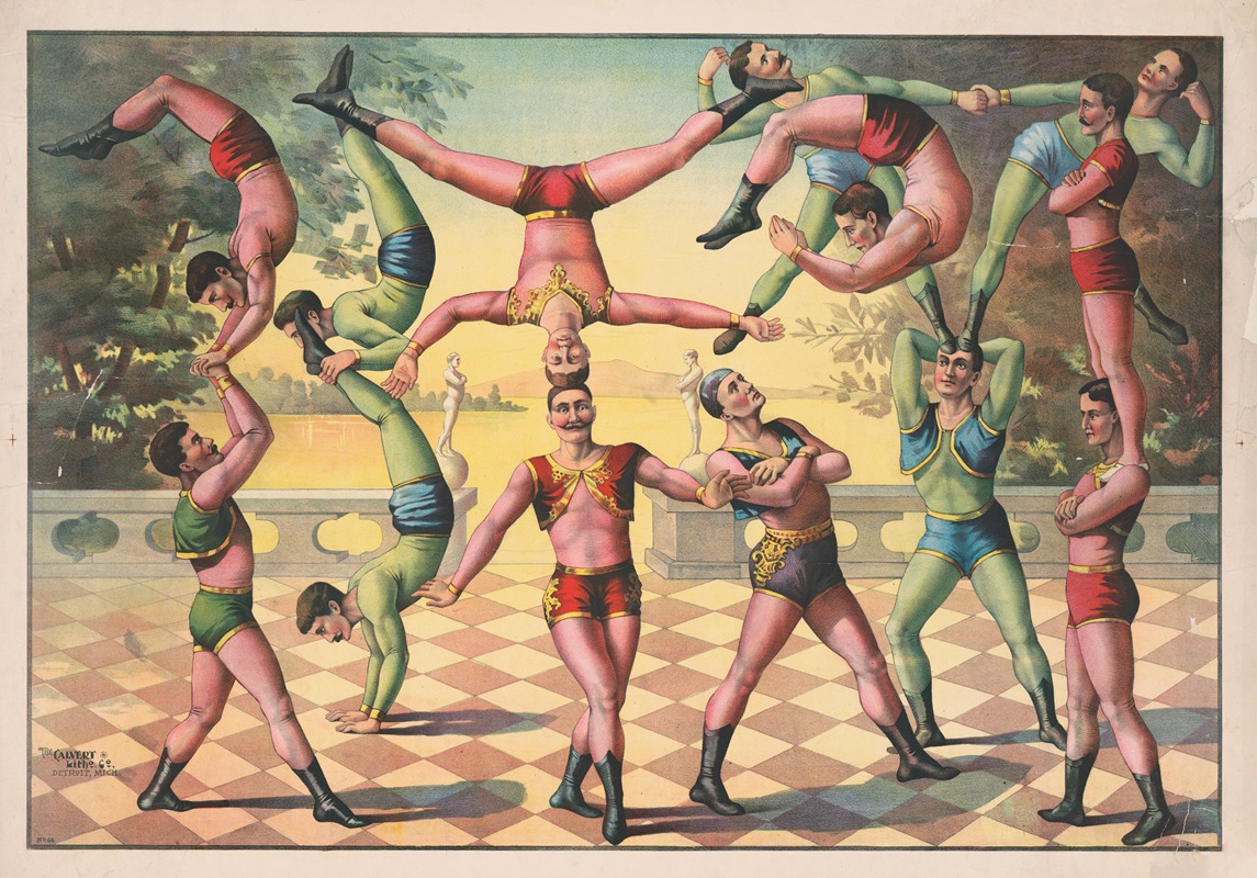 Calvert Litho. Co - Thirteen men doing acrobatics