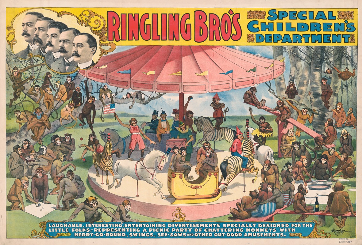 Courier Litho. Co. - Ringling Bros’ – Special children’s department… Divertisements… Of chattering monkeys with merry-go-round