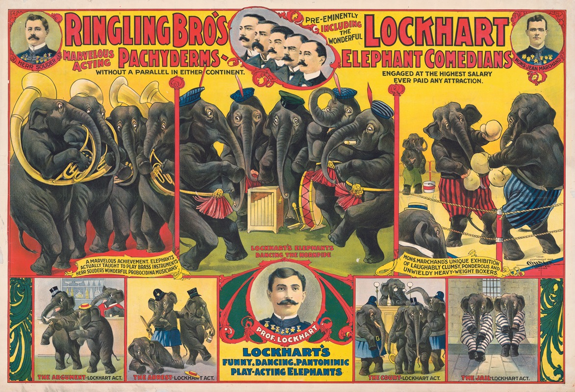 Courier Litho. Co. - Ringling Bro’s marvelous acting Pachyderms … Lockhart elephant comedians …