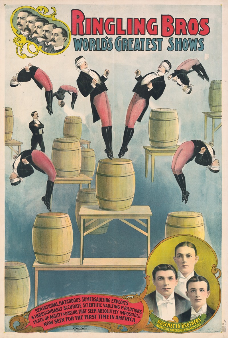 Courier Litho. Co. - Ringling Bros, world’s greatest shows Raschetta brothers, marvelous somersaulting vaulters