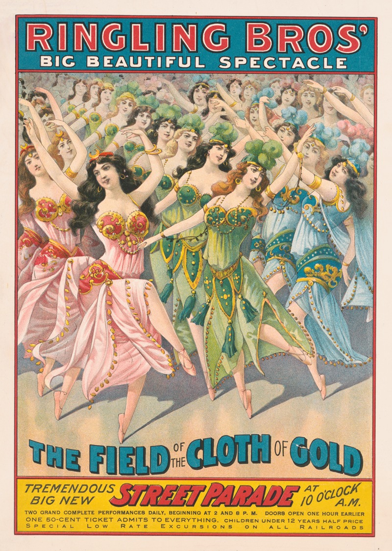 Courier Litho. Co. - Ringling Bros. big beautiful spectacle. The field of the cloth of gold … Tremendous big new street parade…