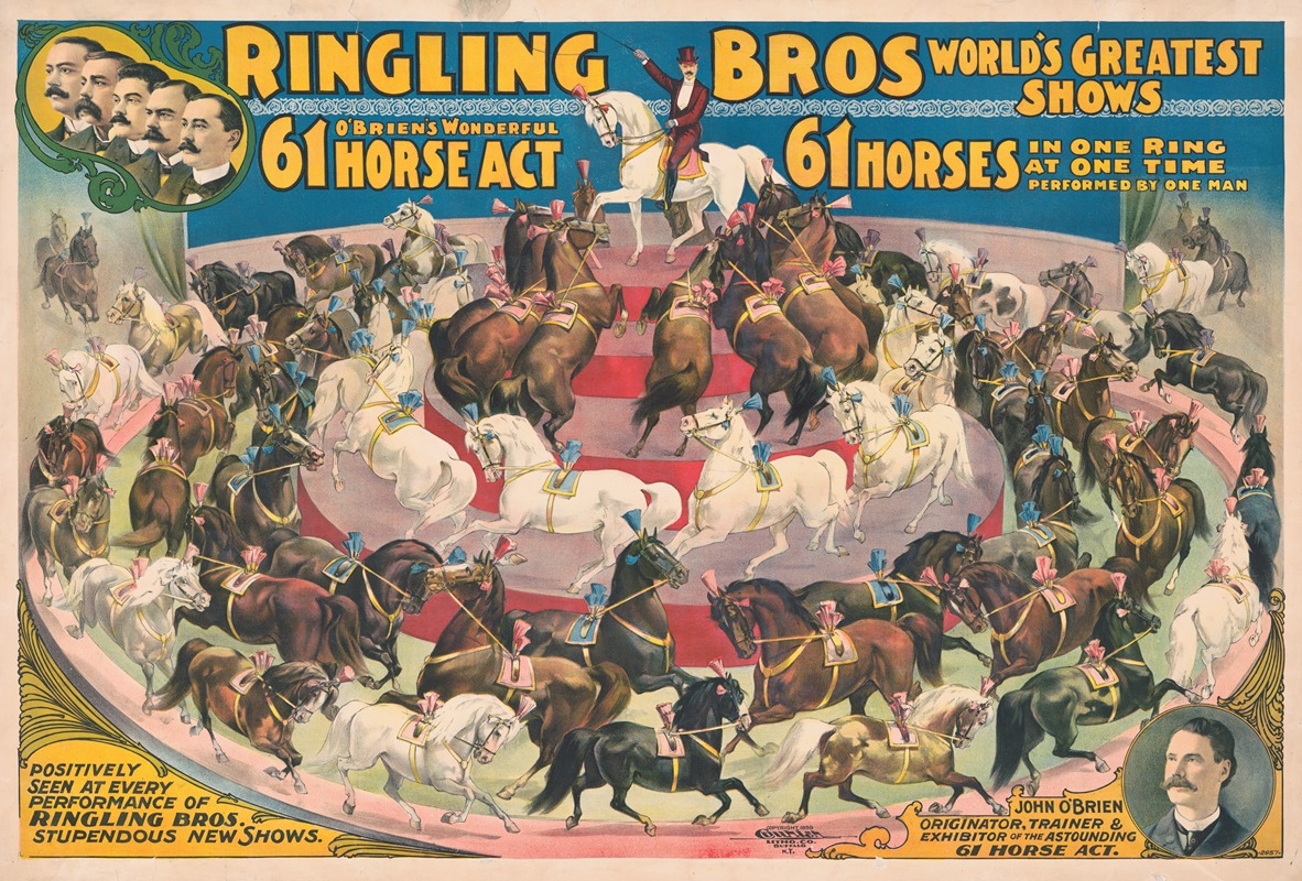 Courier Litho. Co. - Ringling Bros. world’s greatest shows – O’Brien’s wonderful 61 horse act … In one ring at a time …