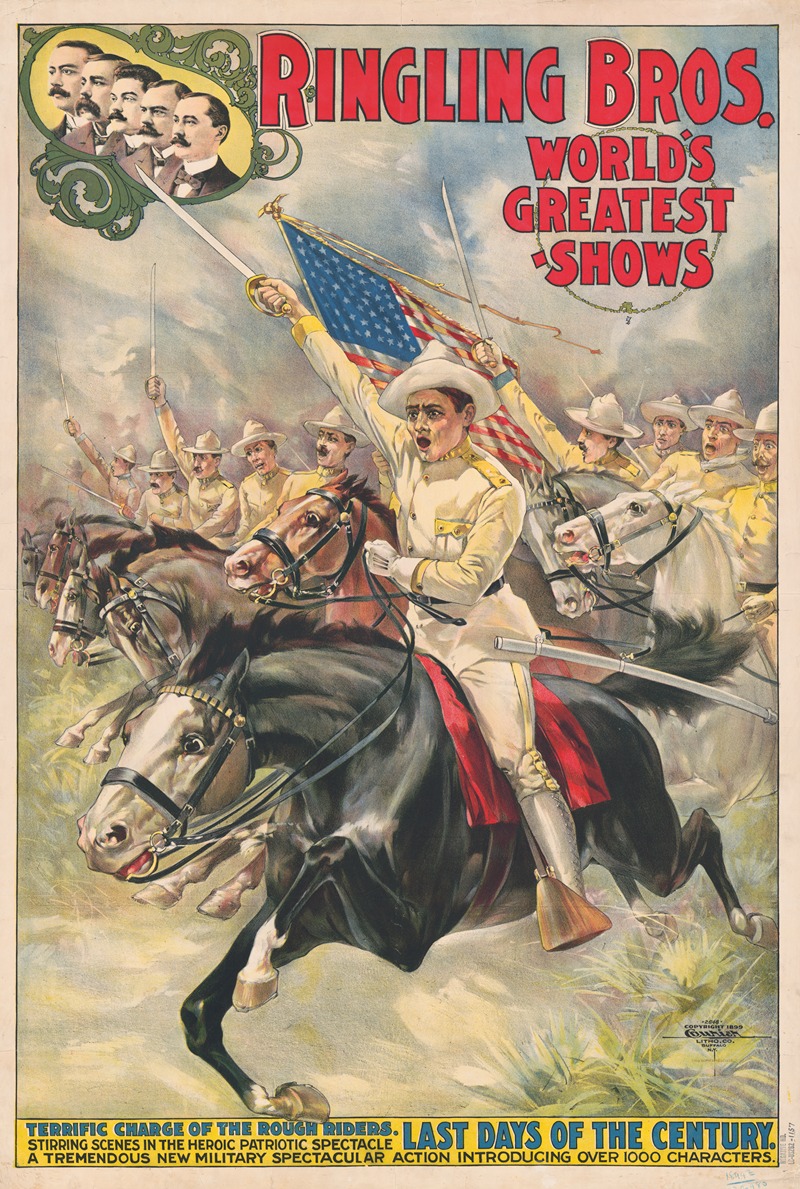 Courier Litho. Co. - Ringling Bros. world’s greatest shows. Terrific charge of the rough riders … Last days of the century