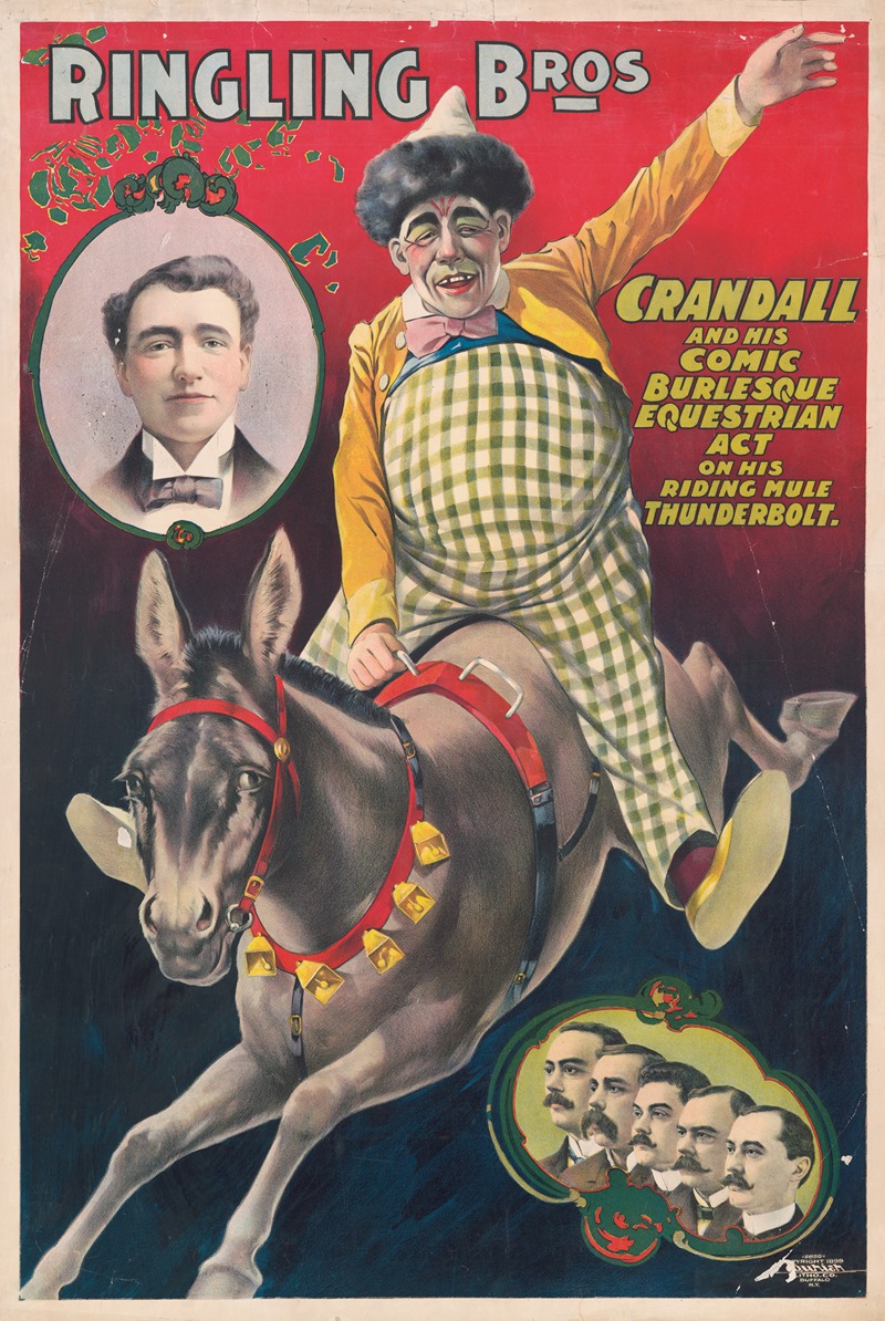 Courier Litho. Co. - Ringling Bros.–Crandall and his comic burlesque equestrian act on his riding mule Thunderbolt