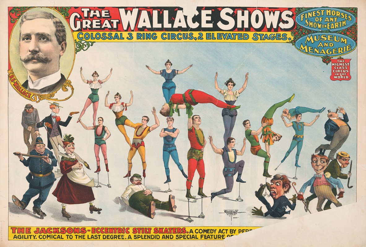 Courier Litho. Co. - The great Wallace shows … The Jacksons – Eccentric stilt skaters …