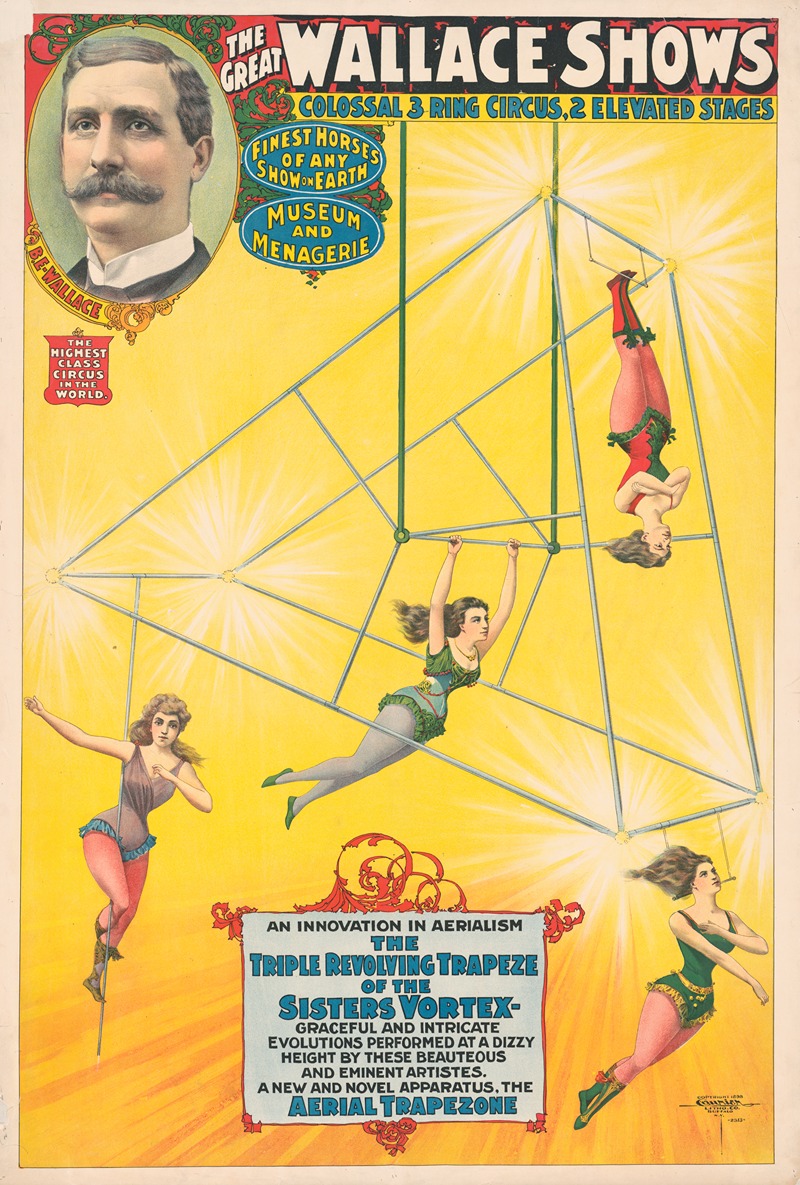 Courier Litho. Co. - The great Wallace shows An innovation in aerialism, the triple revolving trapeze of the sisters Vortex