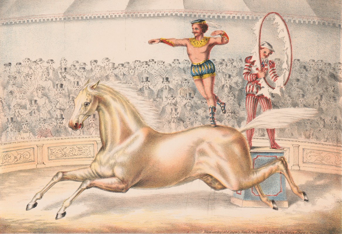 Gibson & Co. Lith - Circus performer leaping through a ring of fire