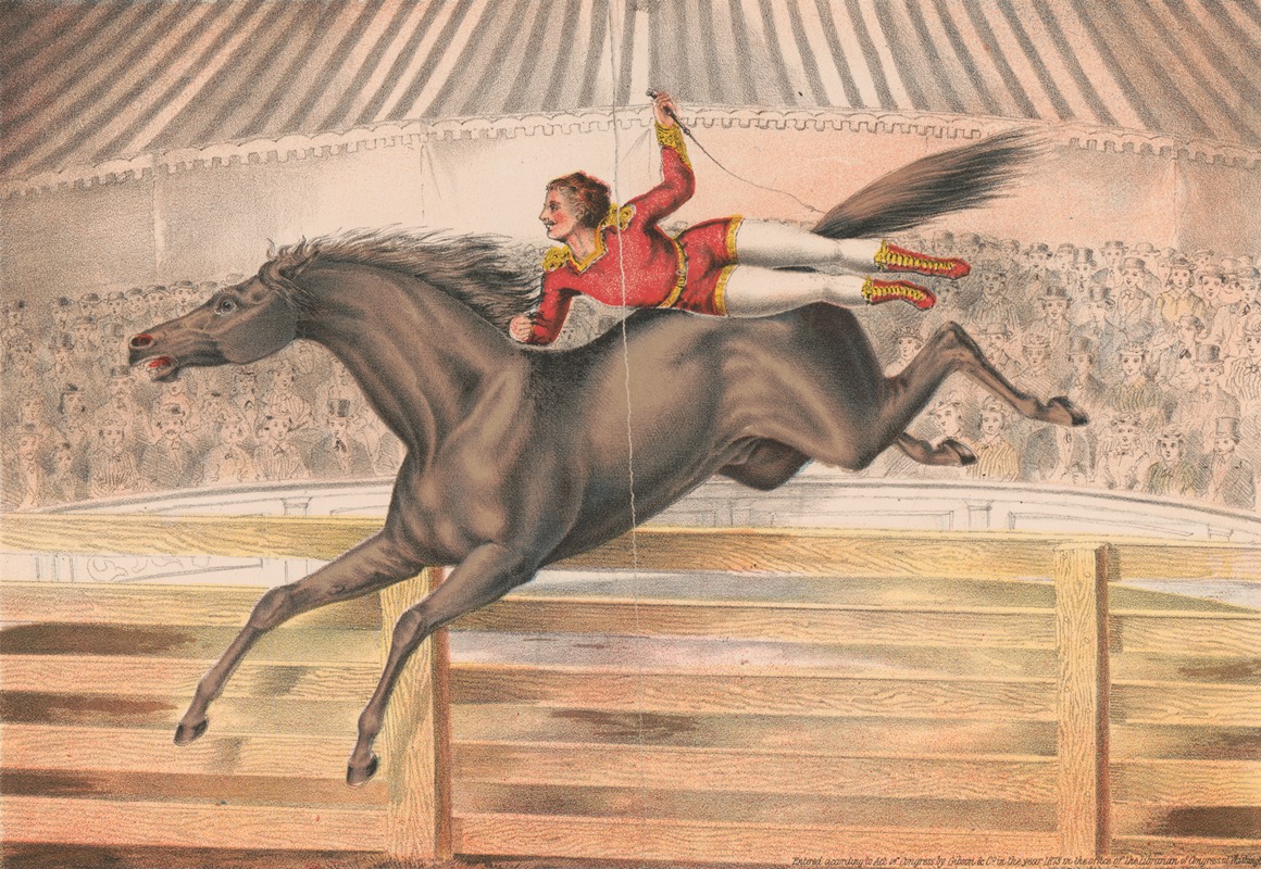 Gibson & Co. Lith - Circus performer riding a vaulting horse bareback