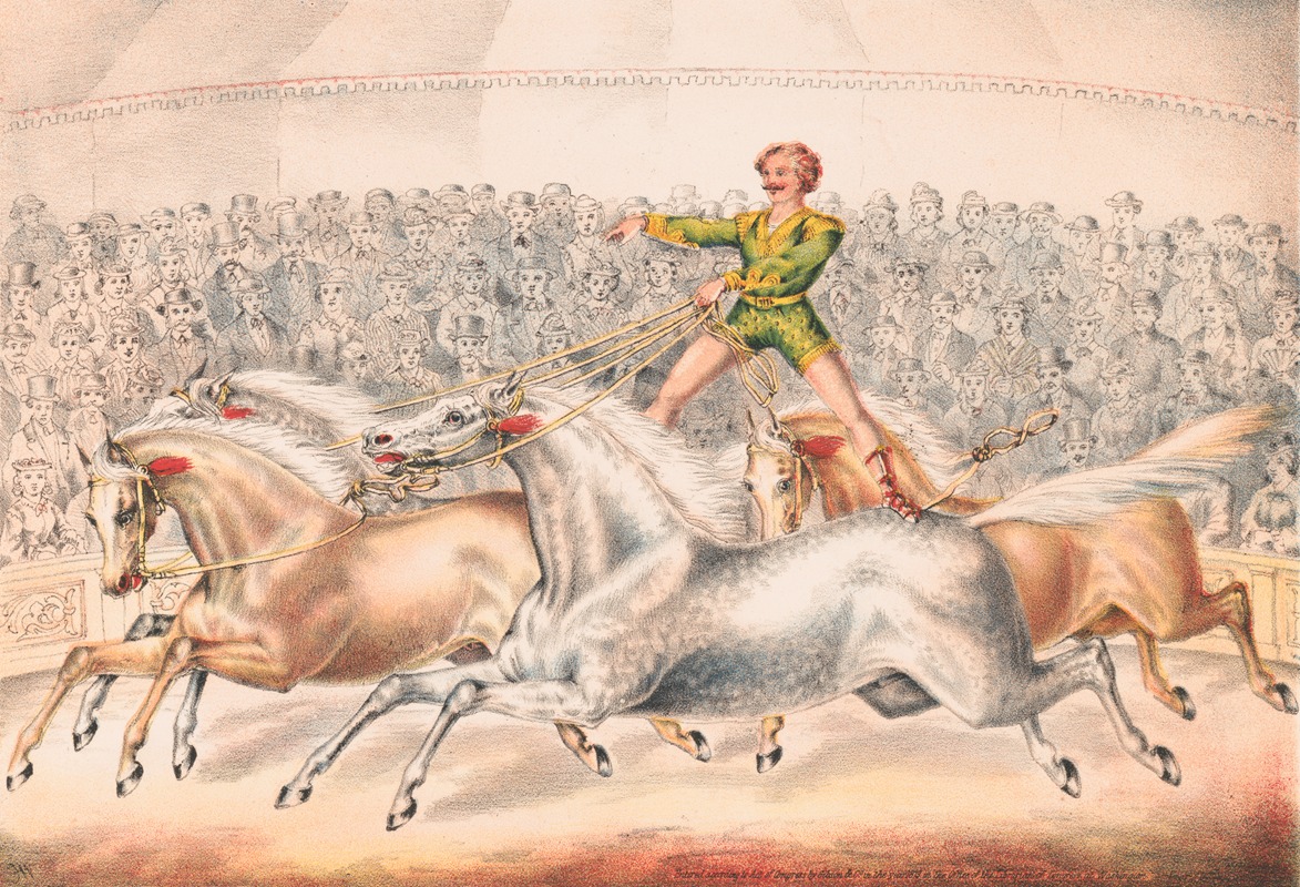 Gibson & Co. Lith - Circus performer riding two horses at once