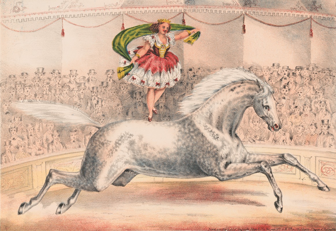 Gibson & Co. Lith - Circus performer standing on the back of a horse