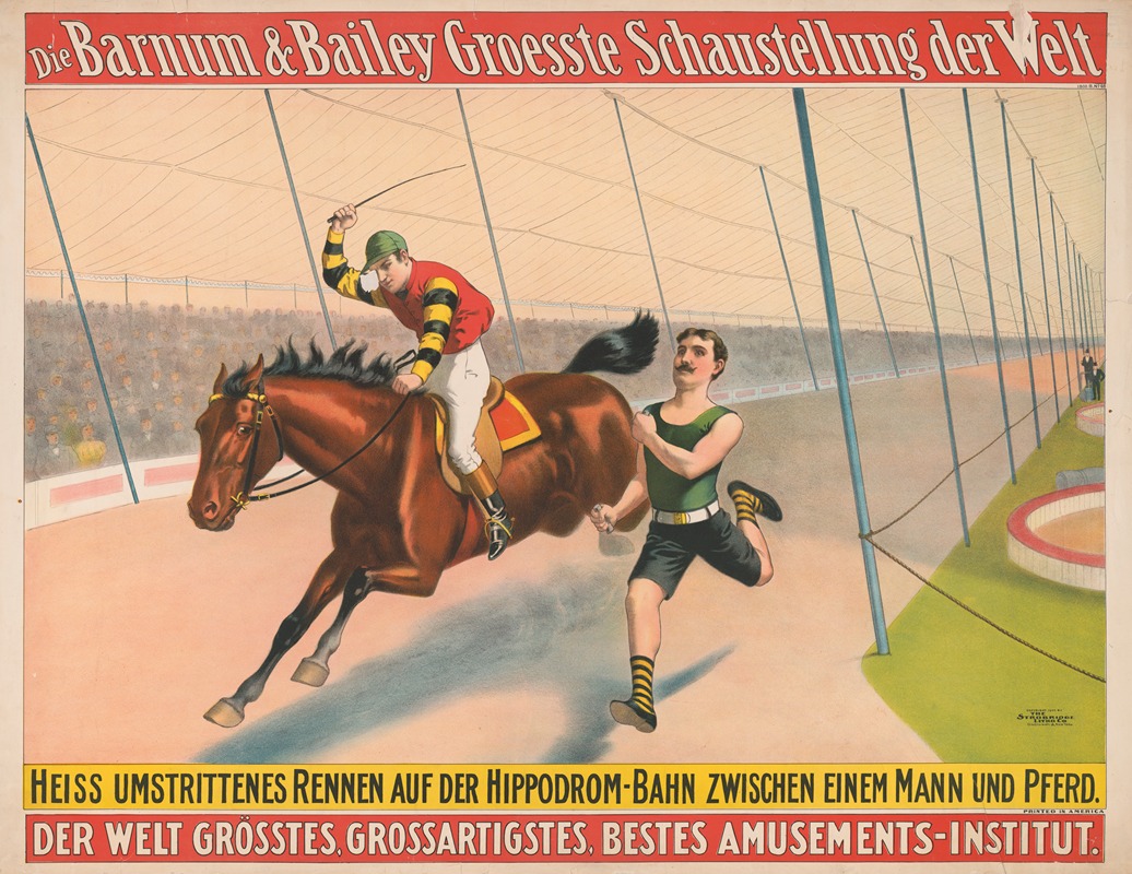 Strobridge & Co. Lith - Die Barnum & Bailey groesste schaustellung der welt Heiss umstrittenes Rennen auf der Hippodrom…