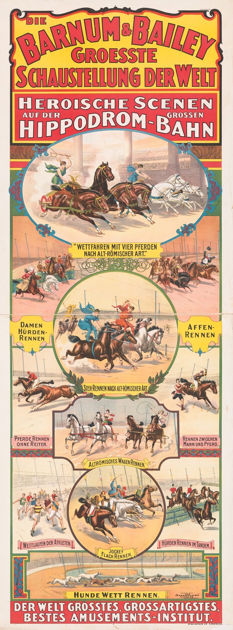 Strobridge & Co. Lith - Die Barnum & Bailey groesste schaustellung der welt. Heroische scenen auf der grossen hippodrombahn…