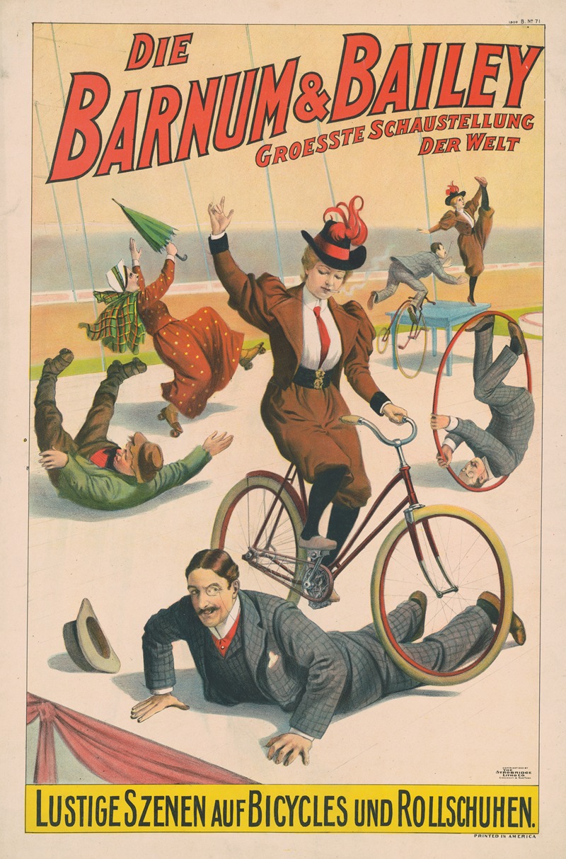 Strobridge & Co. Lith - Die Barnum & Bailey Groesste Schaustellung der Welt–Lustige Szenen auf Bicycles und Rollschuhen