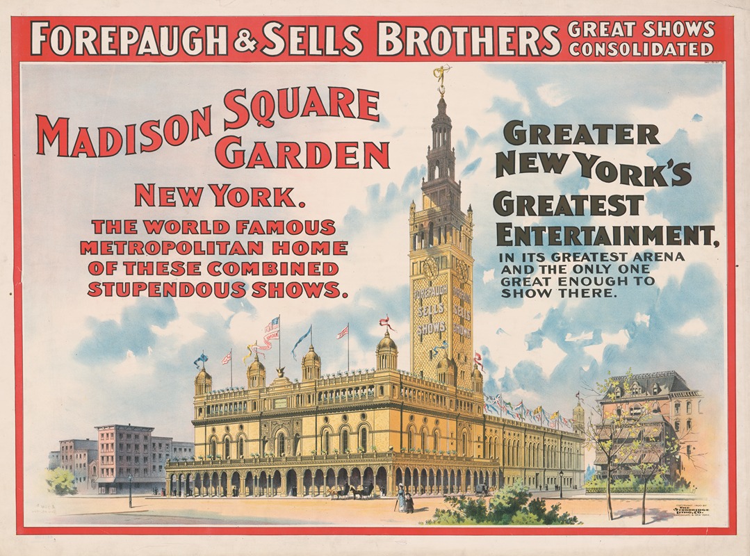 Strobridge & Co. Lith - Forepaugh and Sells Brothers great shows consolidated. Madison Square Garden, New York.