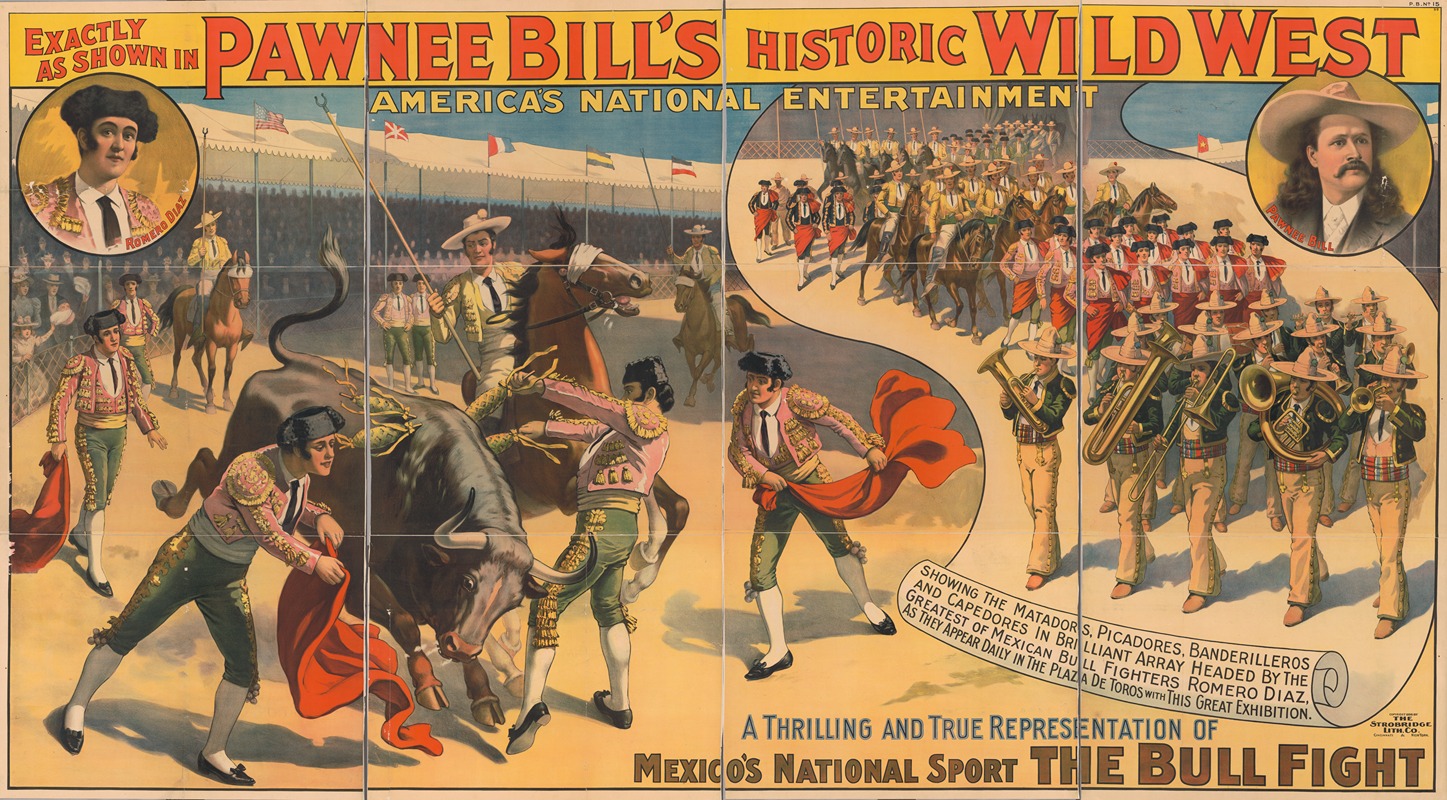 Strobridge & Co. Lith - Pawnee Bill’s historic wild west … Mexico’s national sport, the bullfight