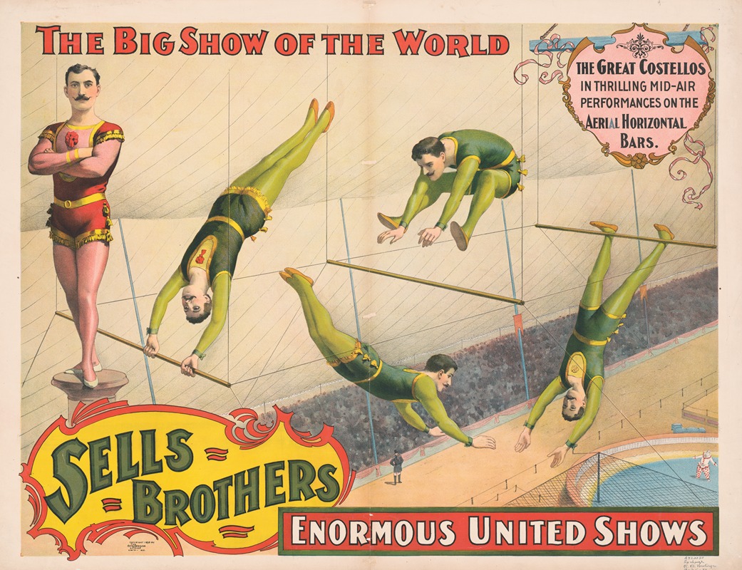 Strobridge & Co. Lith - Sells Brothers enormous united shows. … The great Costellos … on the aerial horizontal bars