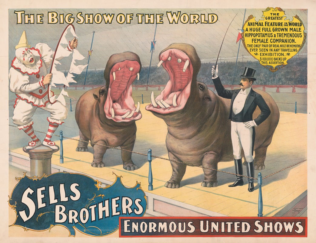 Strobridge & Co. Lith - Sells Brothers enormous united shows… The greatest animal feature … Hippopotamus and tremendous female companion …