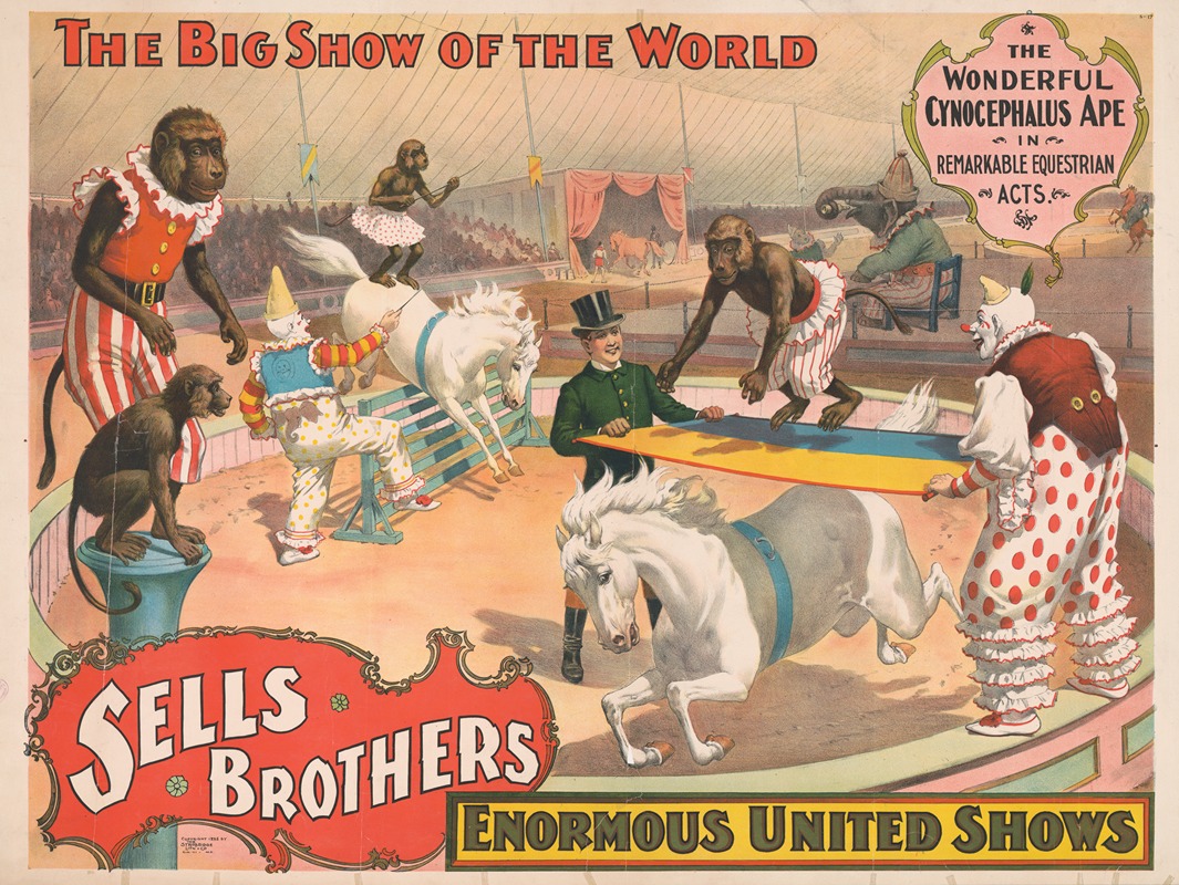 Strobridge & Co. Lith - Sells Brothers enormous united shows… The wonderful cynocephalus ape in remarkable equestrian acts …