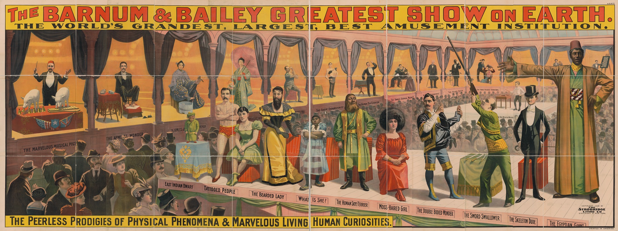 Strobridge & Co. Lith - The Barnum & Bailey greatest show on earth … The peerless prodigies of physical phenomena & marvelous living human curiosities