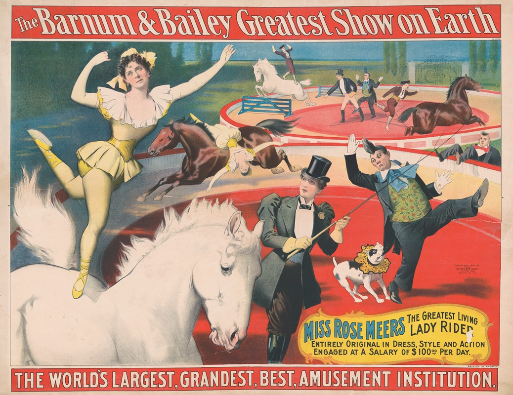 Strobridge & Co. Lith - The Barnum & Bailey greatest show on earth. Miss Rose Meers, the greatest living lady rider