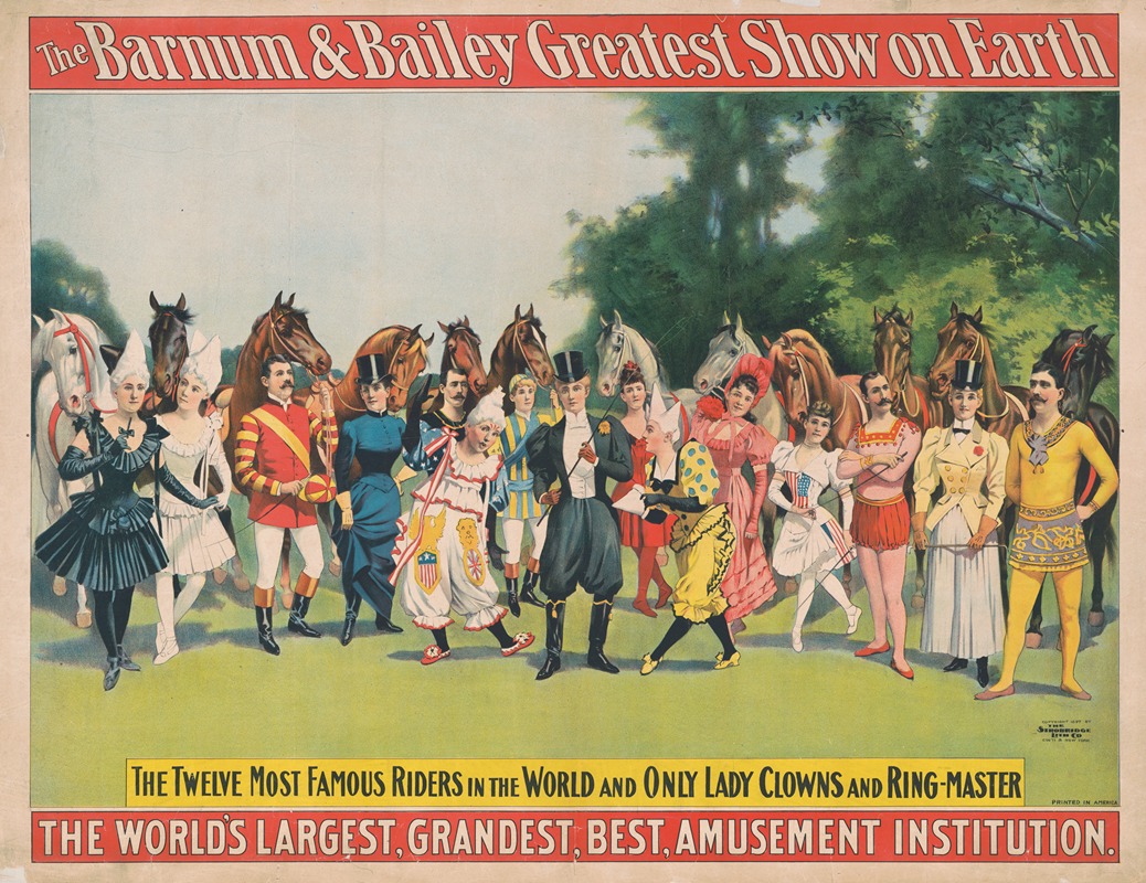 Strobridge & Co. Lith - The Barnum & Bailey greatest show on earth. The twelve most famous riders in the world and only lady clowns and ring-master