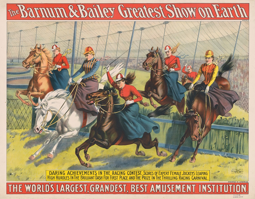 Strobridge & Co. Lith - The Barnum & Bailey Greatest Show on Earth–Daring achievements in the racing contest…