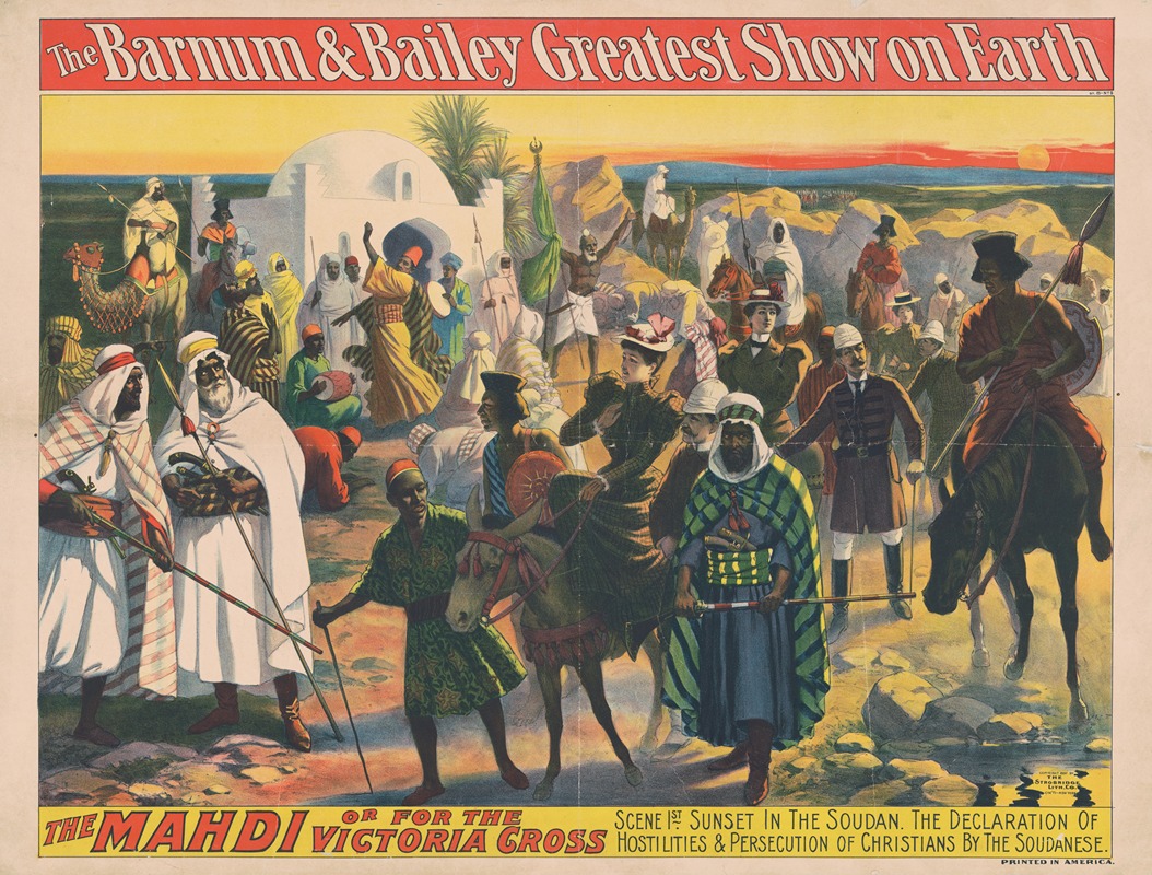 Strobridge & Co. Lith. - The Barnum & Bailey Greatest Show on Earth–The Mahdi or for the Victoria Cross. Scene 1st. Sunset in the Soudan…