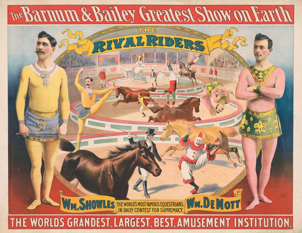 Strobridge & Co. Lith - The Barnum & Bailey greatest show on Earth–The rival riders, Wm. Shoutes … Wm. DeMott