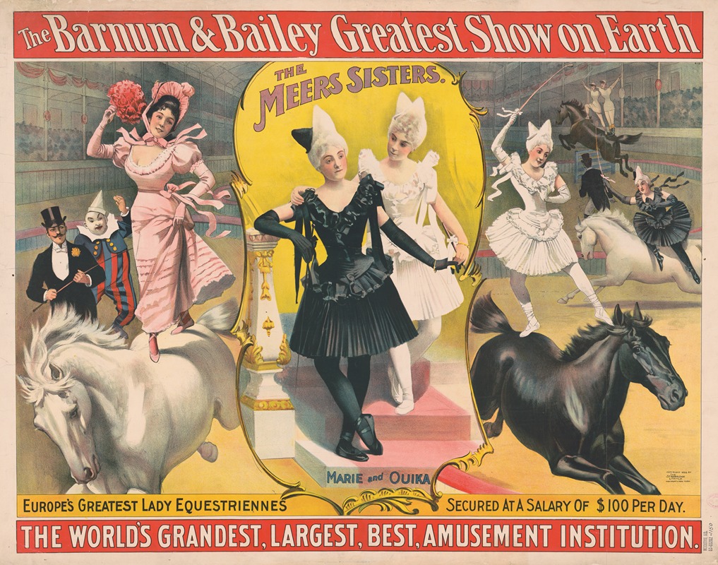 Strobridge & Co. Lith - The Barnum and Bailey greatest show on earth–The Meer Sisters–Europe’s greatest lady equestriennes