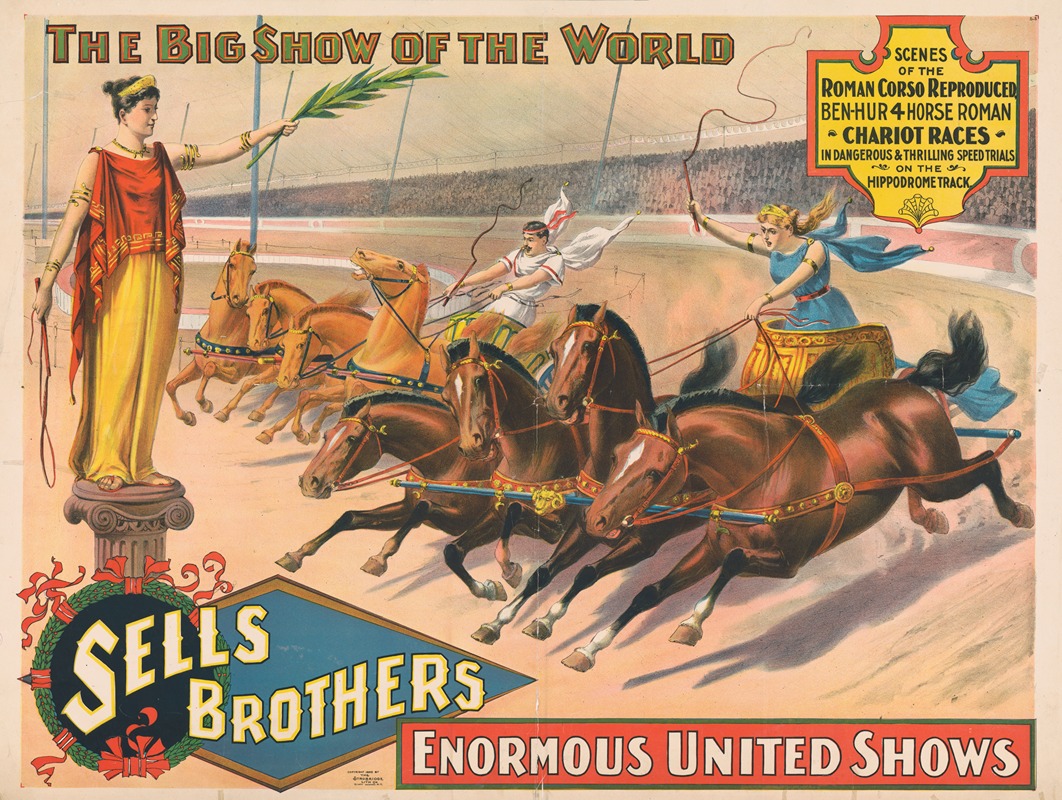 Strobridge & Co. Lith. - The big show of the world–Sells Brothers enormous united shows–Scenes of the Roman corso reproduced …