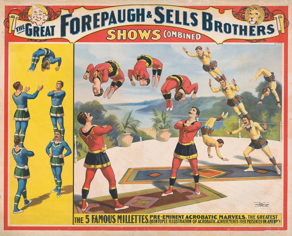 Strobridge & Co. Lith - The great Forepaugh & Sells Brothers shows combined. The 5 famous Millettes…