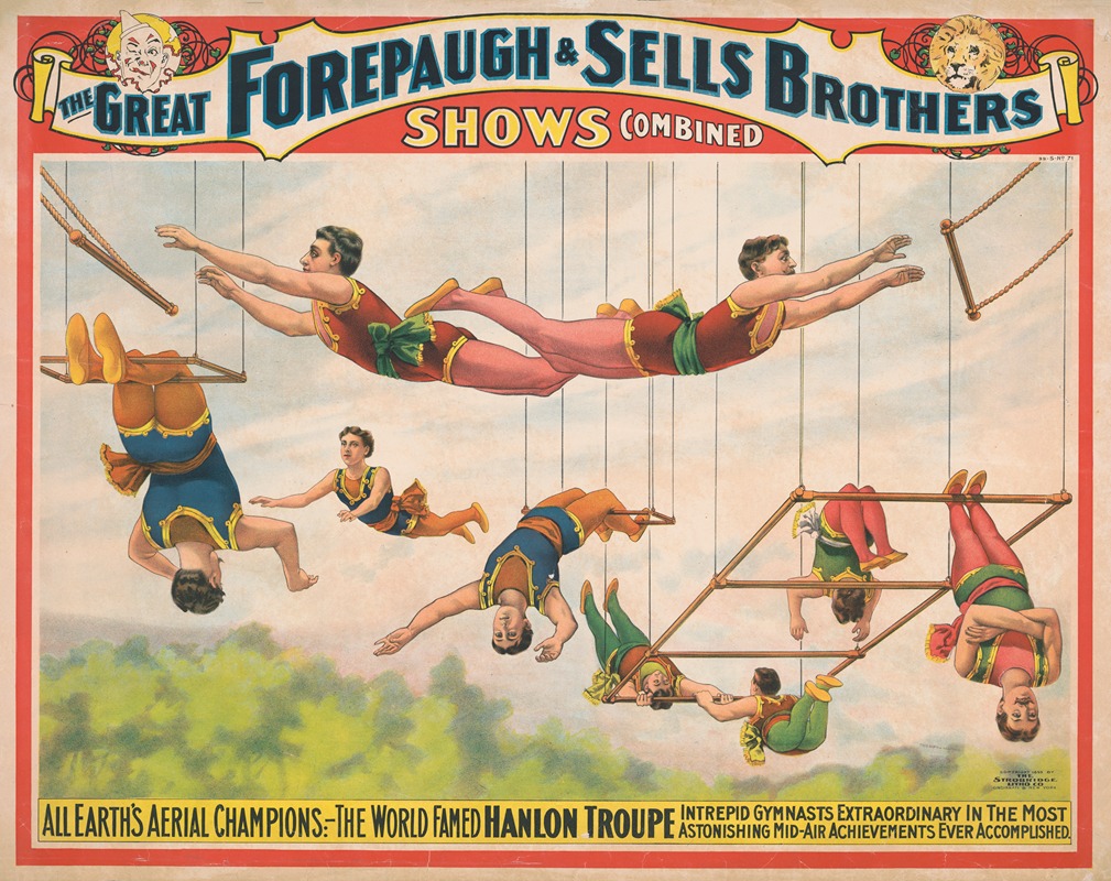 Strobridge & Co. Lith - The great Forepaugh & Sells Brothers shows consolidated. All earth’s aerial champions; The world famed Hanlon Troupe…