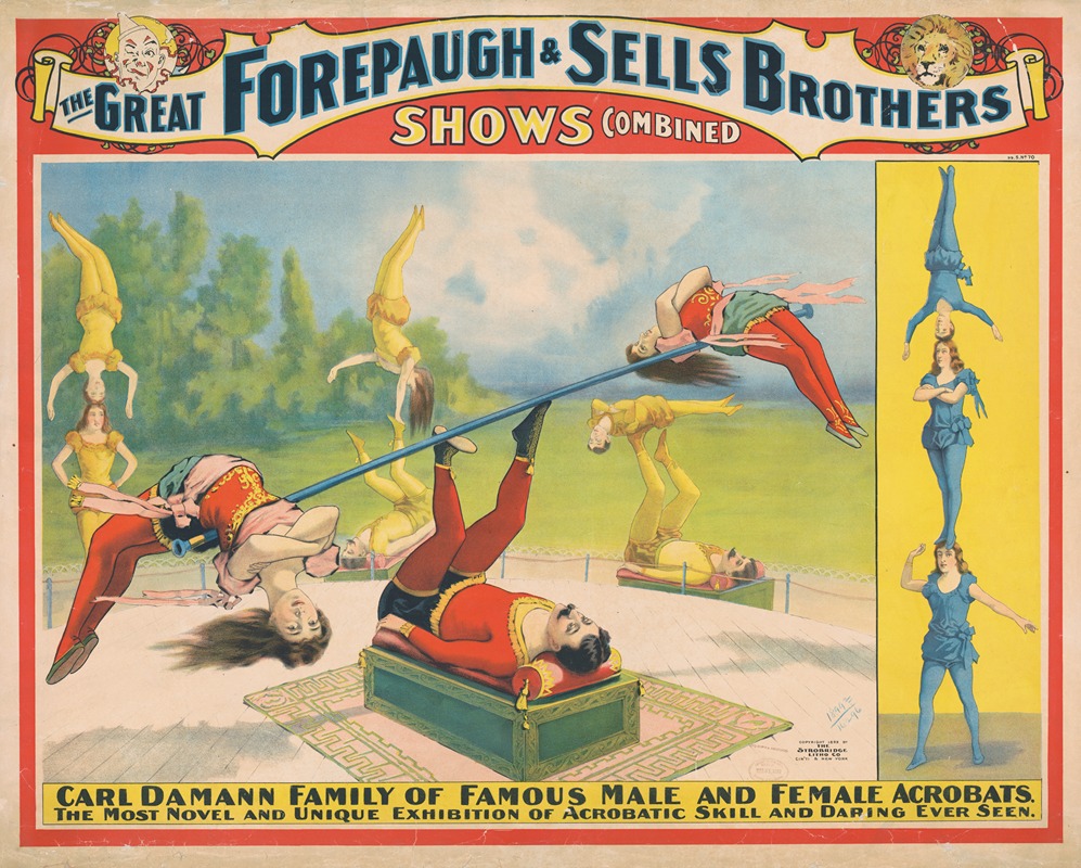 Strobridge & Co. Lith - The greatest Forepaugh & Sells Brothers shows combined. Carl Damann family of famous male and female acrobats…