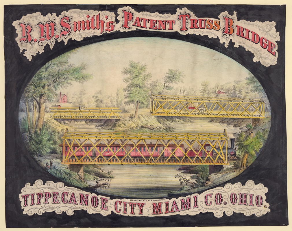 Strobridge & Co. Lith. - R.W. Smith’s patent truss bridge, Tippecanoe City, Miami Co., Ohio