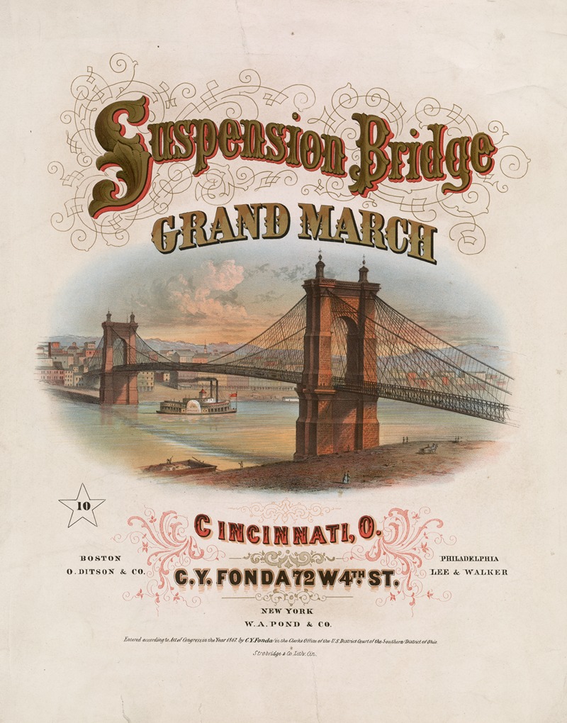 Strobridge & Co. Lith. - Suspension Bridge Grand March