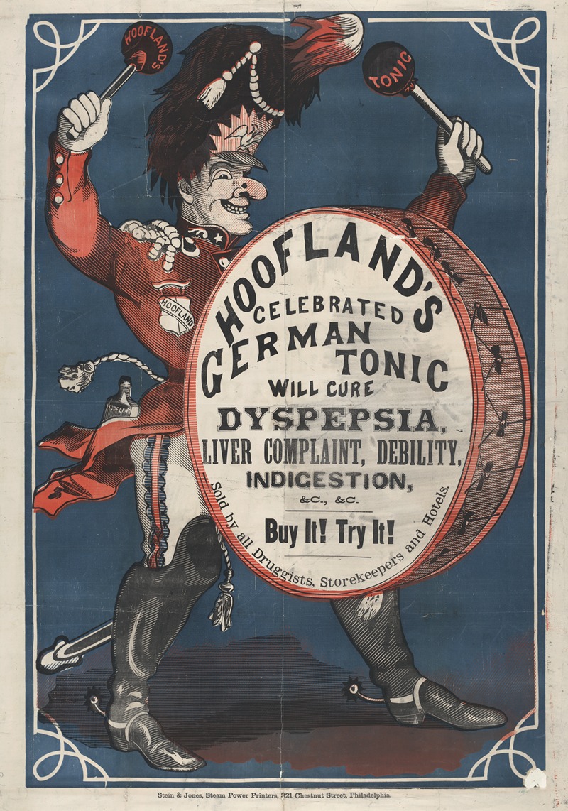 Stein & Jones - Hoofland’s celebrated German tonic water will cure dyspepsia, liver complaint, debility, indigestion, &c., &c.