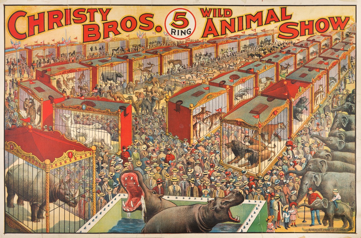 Riverside Printing Co. - Christy Bros. 5 ring wild animal show circus poster