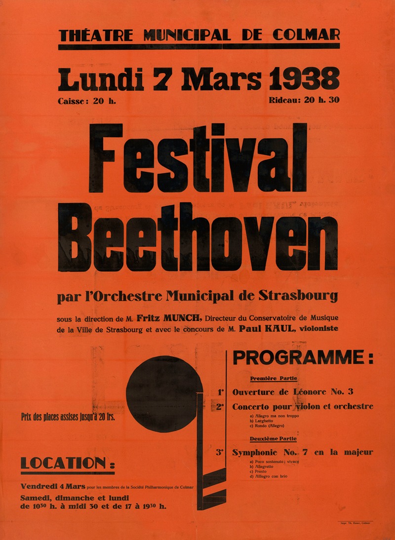 Anonymous - Théâtre municipal de Colmar. 7 mars 1938. Festival Beethoven