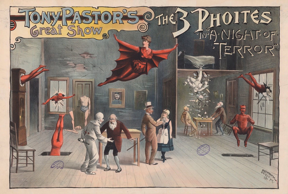 Central Litho + Eng Co - Tony Pastor’s great show – The 3 Phoites in ‘A night of terror’