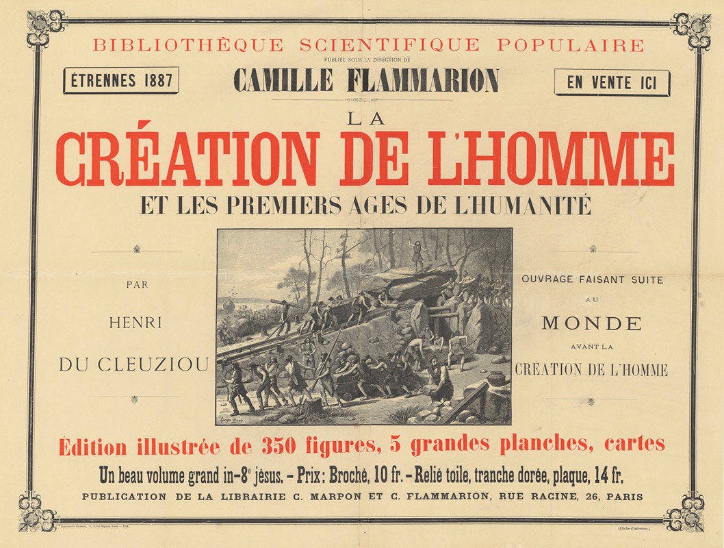 Georges Devy - Bibliothèque scientifique populaire publié sous la direction de Camille Flammarion…, la Création de l’homme par Henri Cleuziou