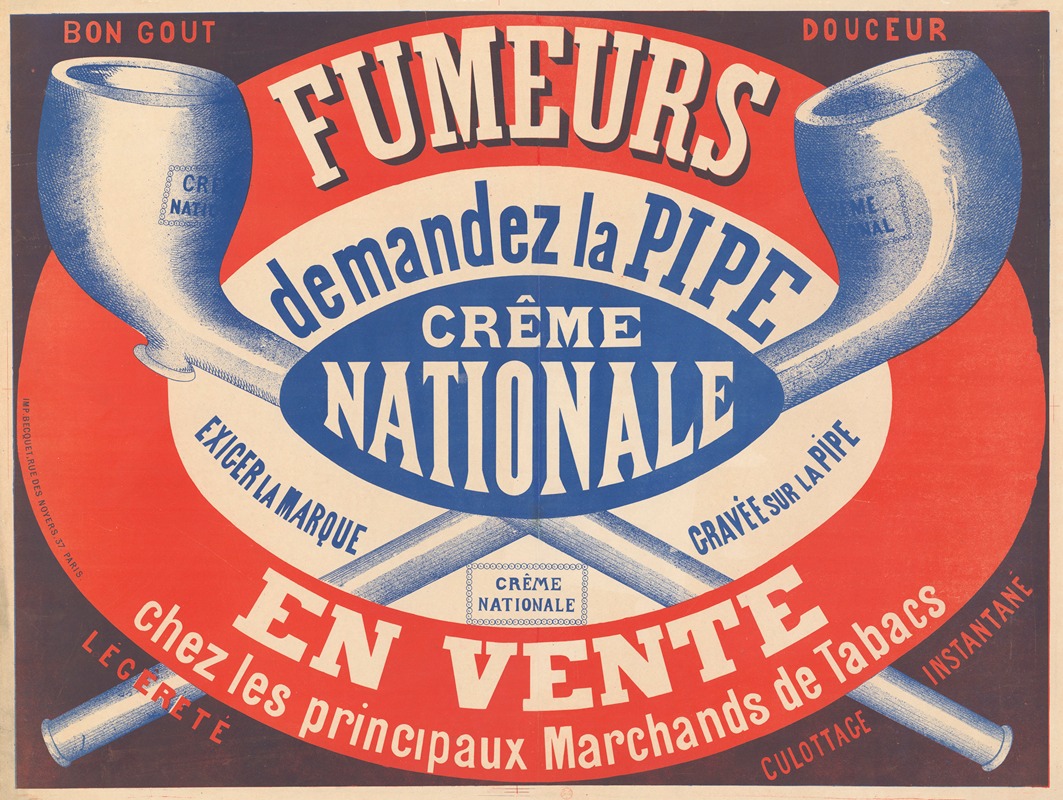 Imp. Becquet - Fumeurs, demandez la pipe Crême nationale