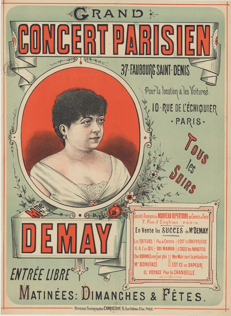 Imp. Charles Lévy - Grand Concert Parisien, 37 Faubourg Saint-Denis… Mme Demay