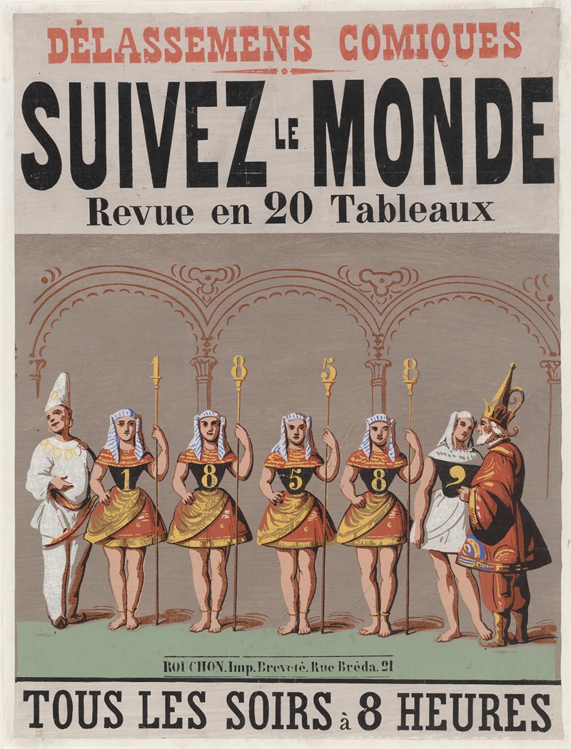 Imp. Rouchon - Délassemens-Comiques Suivez le monde! Revue en 20 tableaux