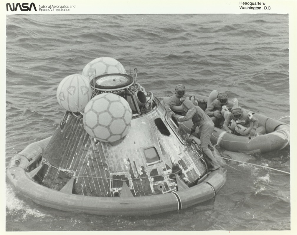 NASA - Astronauts in Lifeboat After Apollo 11 Splashdown