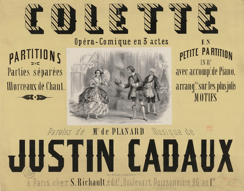 Victor Coindre - Colette. Opéra-comique en 3 actes… Paroles de Mr de Planard. Musique de J. cadaux