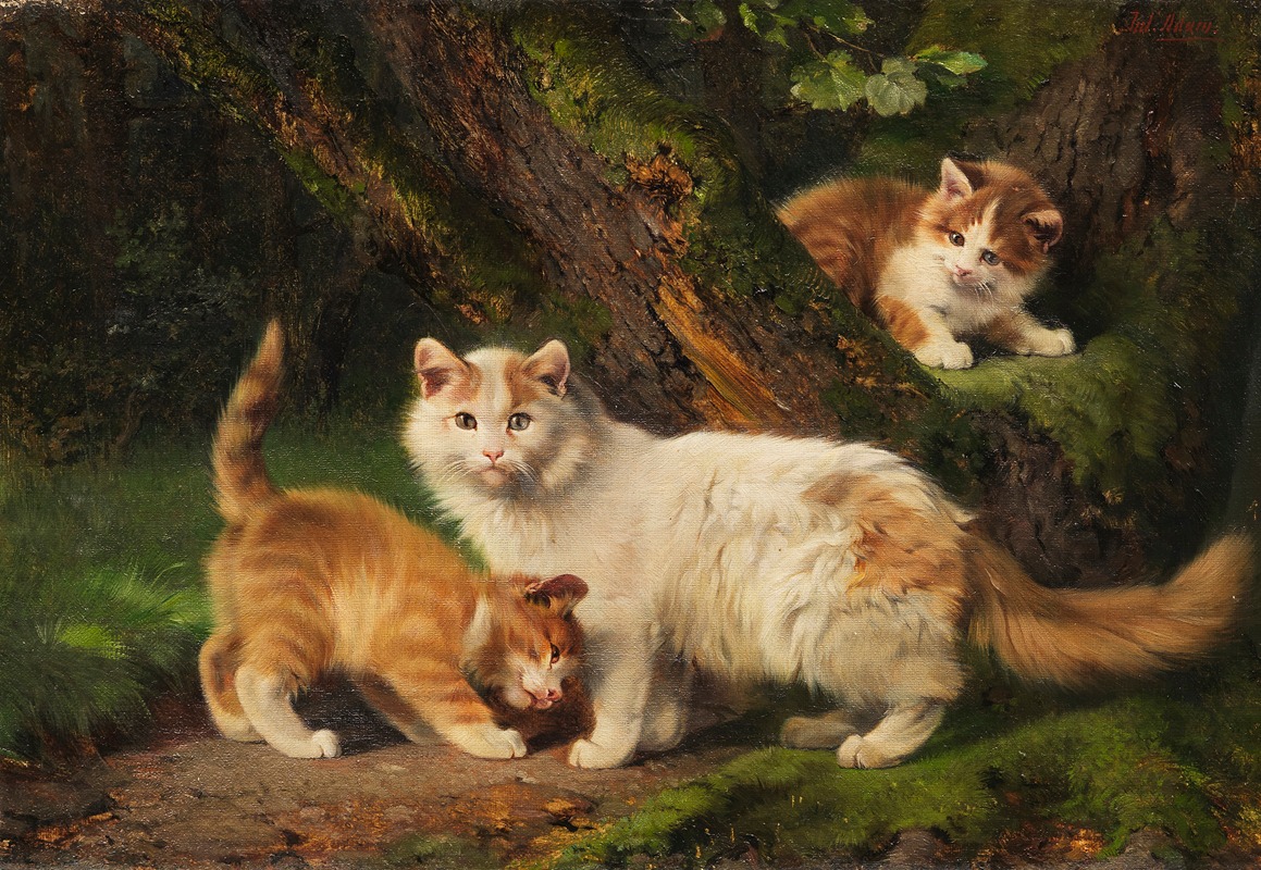 Julius Adam the younger - Cat family playing in the forest