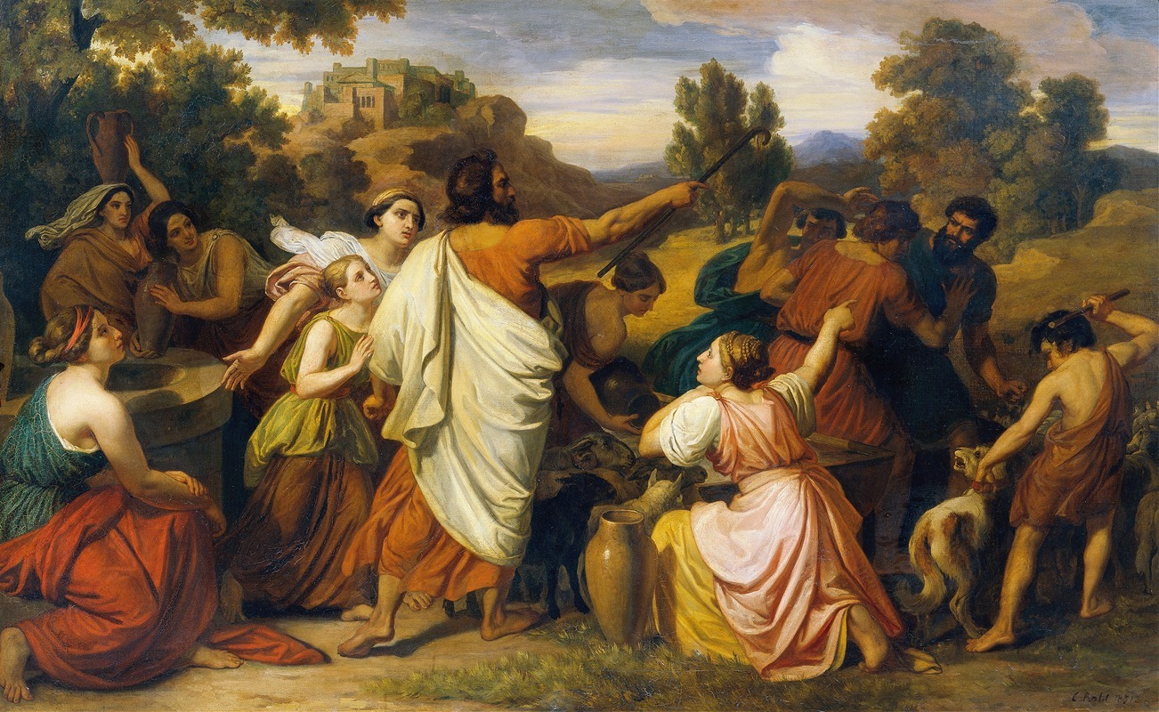 Carl Rahl - Moses protects the daughters of Requel