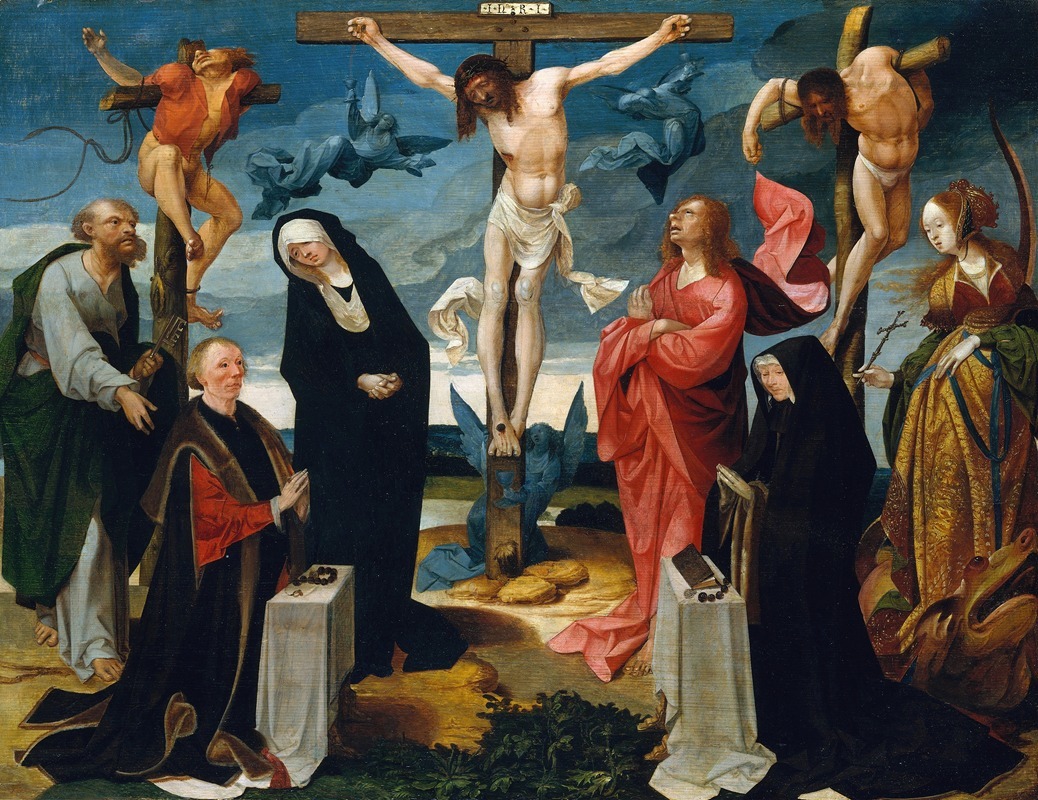 Cornelis Engebrechtsz - The Crucifixion with Donors and Saints Peter and Margaret